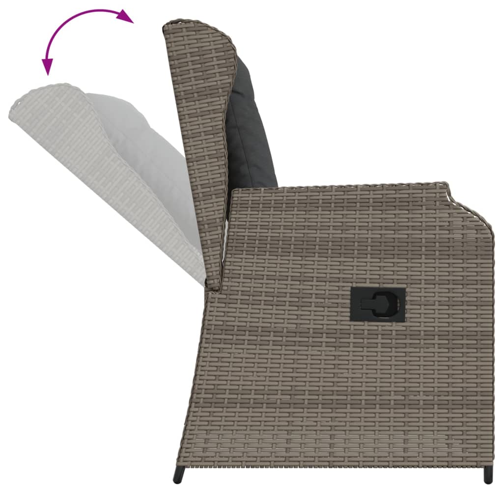 Garden Chairs with Cushions 2 Pcs. Adjustable Grey Poly Rattan