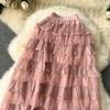 Summer Women Elegant Ruffles Mesh Tulle Cake Long Maxi Skirt