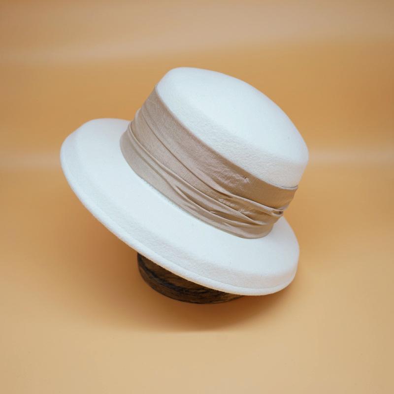 White Wool Elegant French Retro Japanese Hepburn Bell-Shaped Basin Hat Women'S Autumn And Winter British Foreign Trade Fisherman'S Top Hat