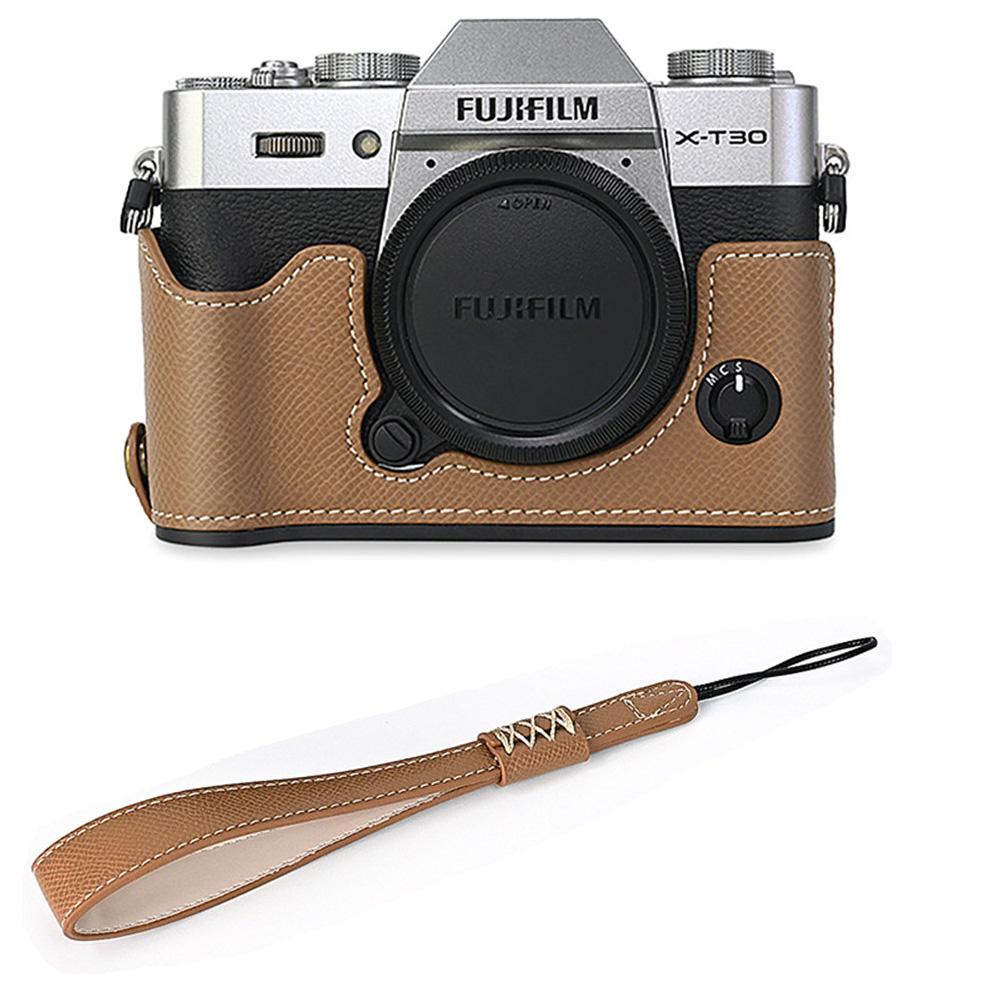 Pokrowiec na połowę korpusu aparatu ze skóry PU z nadrukiem palmy dla Fujifilm XT30 Fuji X-T30 XT30II XT20 XT10, dolna pokrywa z otwarciem na baterię