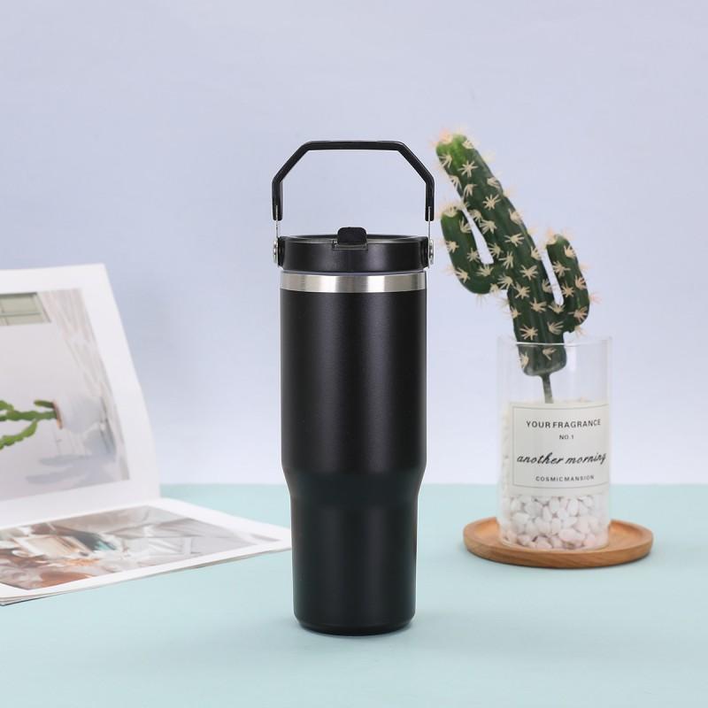 30 Oz Stainless Steel Travel Tumbler With Handle Straw Lid Car Outdoor Use Insulated Water Bottle