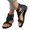 Hollowed-out Shoes with Toe Exposed and Zipped Flat Sandals for Women, Large-sized Retro Sandals