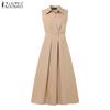 ZANZEA Women Casual Turn Down Collar Loose Summer Sleeveless Dress