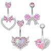 Pink Belly Button Rings Bow Heart Navel Piercing Ring For Women Girls Sexy Body Jewelry Navel Piercing Barbell Gifts