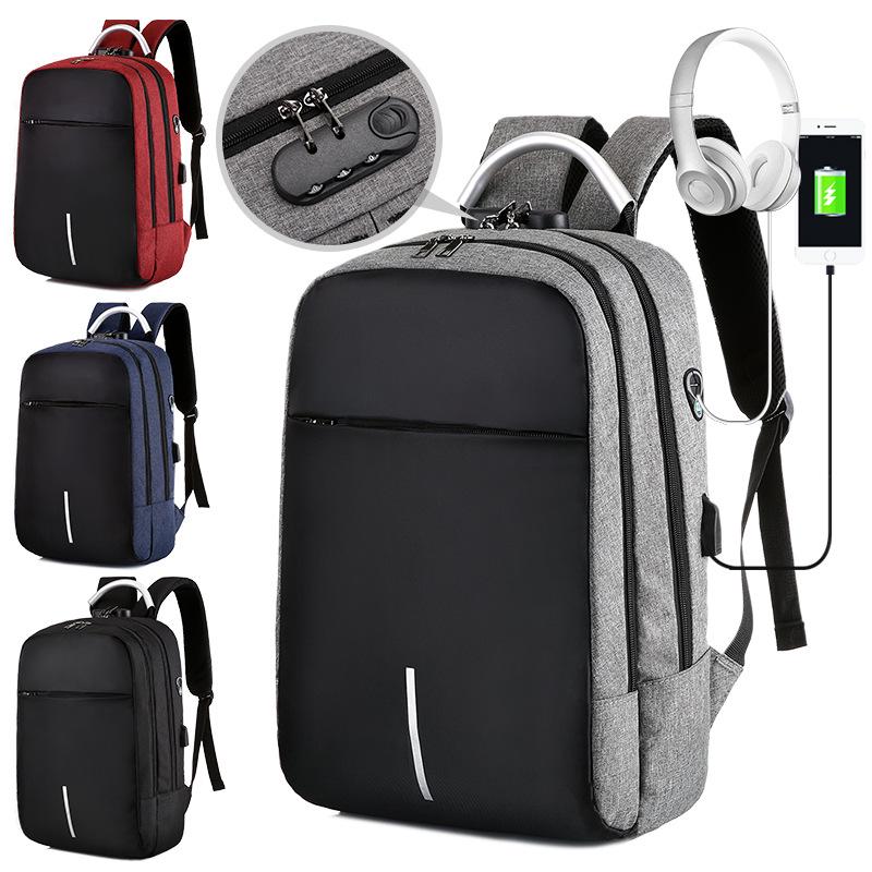Password lock anti-theft backpack, middle school student schoolbag USB charging business computer bag travel backpack