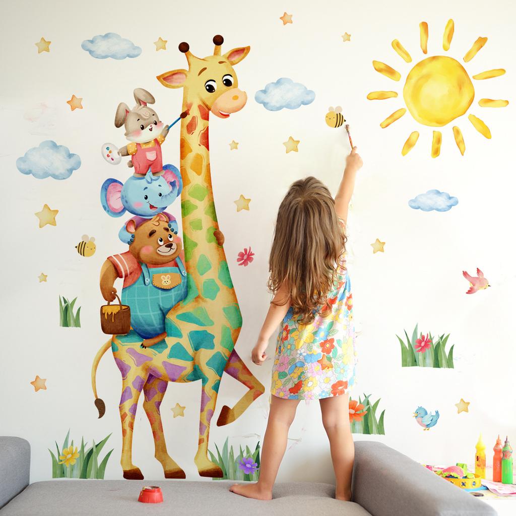 Cartoon Giraffe Sun Cloud Star Wall Sticker Home Decoration Self-adhesive Decals