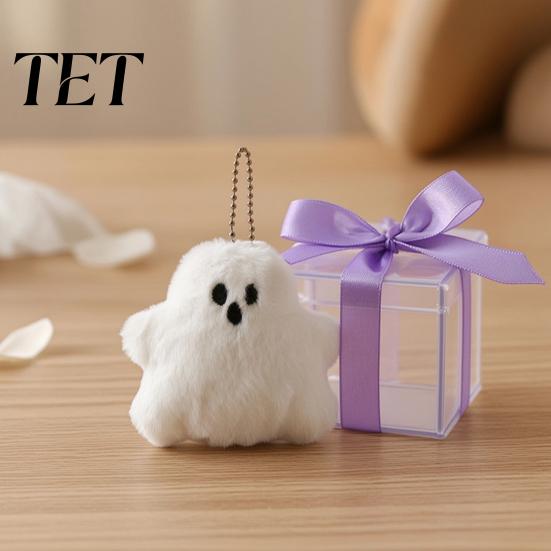 Halloween Ghost Keychain 1/2/3Pcs Plush Pendant, Stuffed White Party Favor with Bead Chain, Backpacks and Purses Decorative Accessories