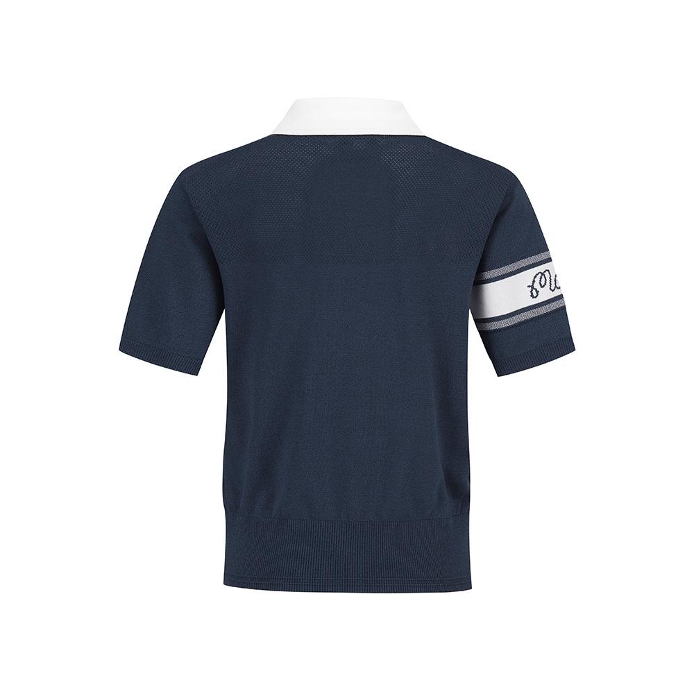 MALBON GOLF Curly Knit Short Sleeve Polo Sweater Navy (Woman)