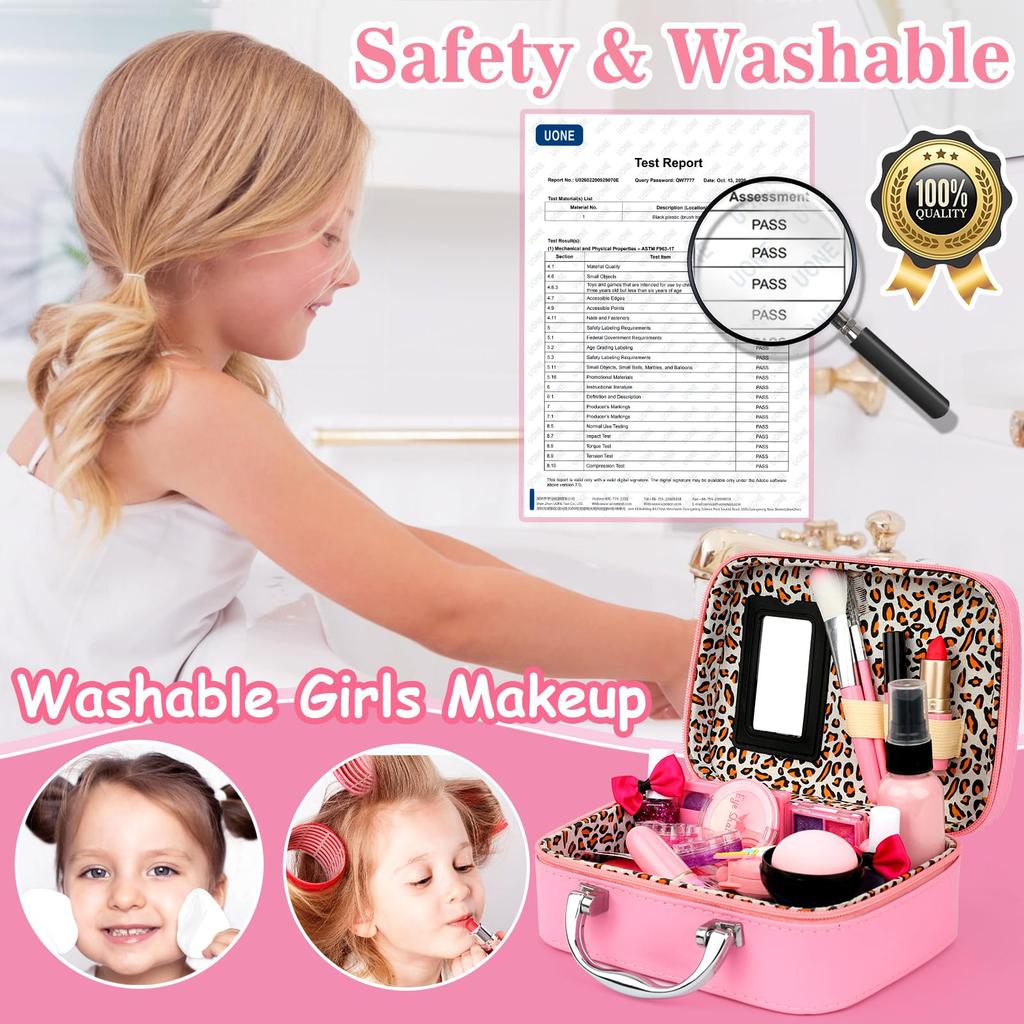 Flybay Kids Girls Makeup Realistic Washable Cosmetics Set for Girls and Princess Pretend Play Cosmetics Pretend Play Makeup Kit with Cosmetic