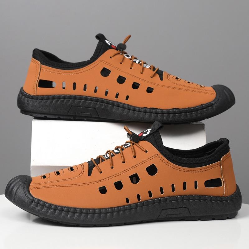 Summer New Men's Leather Shoes Wading Shoes Hollow Surface Casual Shoes One Pedal Soft Sole Breathable Driving Shoes