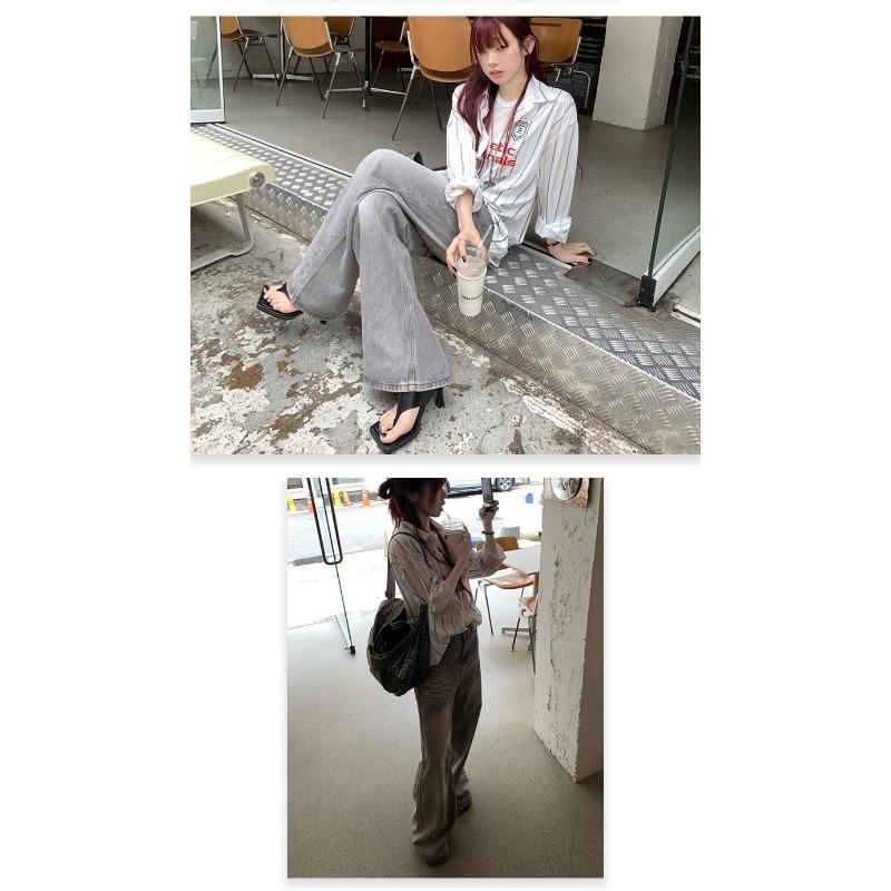Trendy Cold Color High Waist Straight Leg Jeans Women Casual Wide Leg Trousers Slimming Overlength Pants