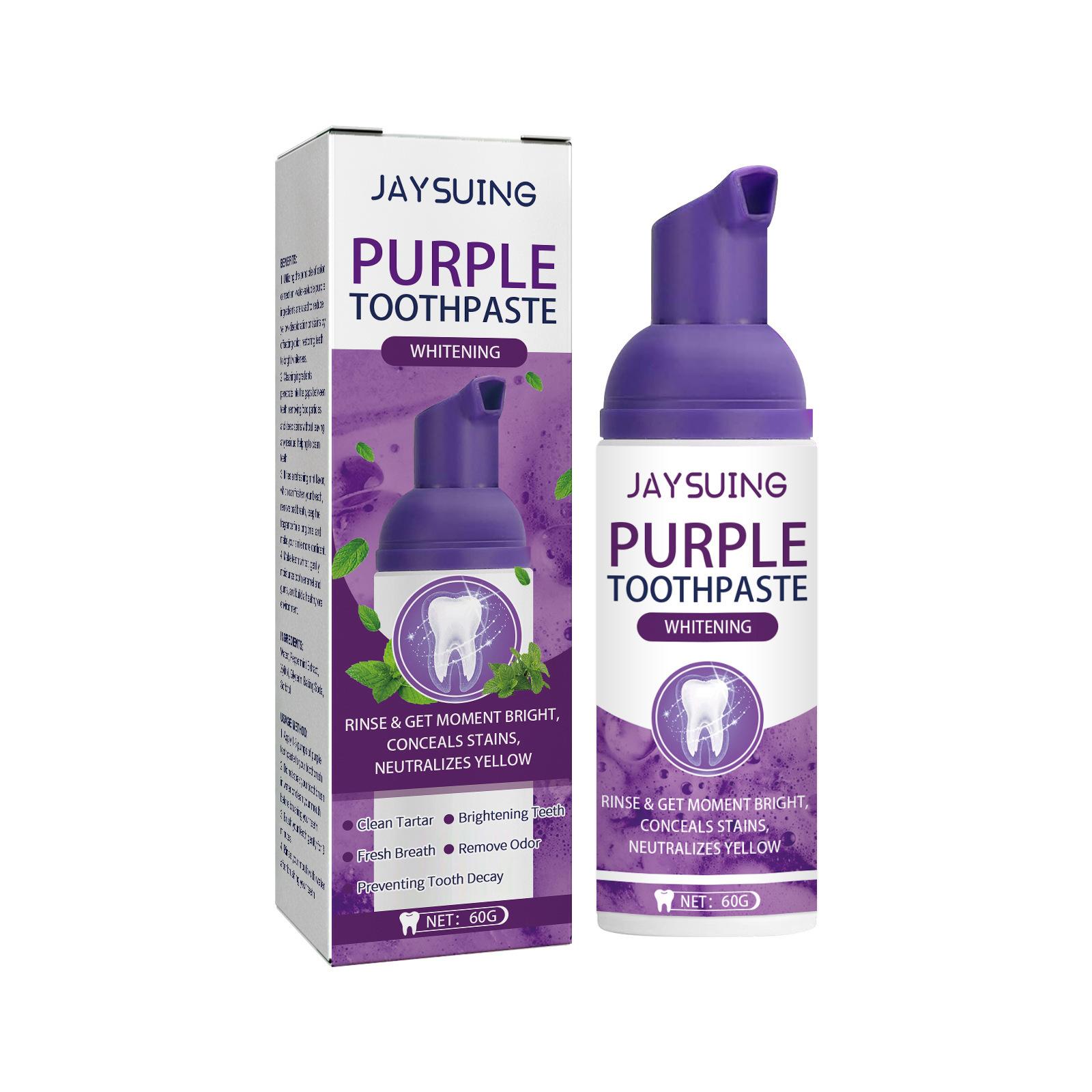 

Зубная паста для отбеливания зубов Purple отбеливает зубы, очищает пятна от зубов и разбавляет запах изо рта 60g