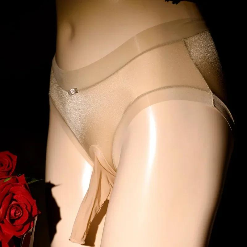 Men Lace Silky Sissy Peni Sleeve Underwear Men'S Briefs Underpants Breathable Transparent Quick-Drying Glossy Ice Silk Panties