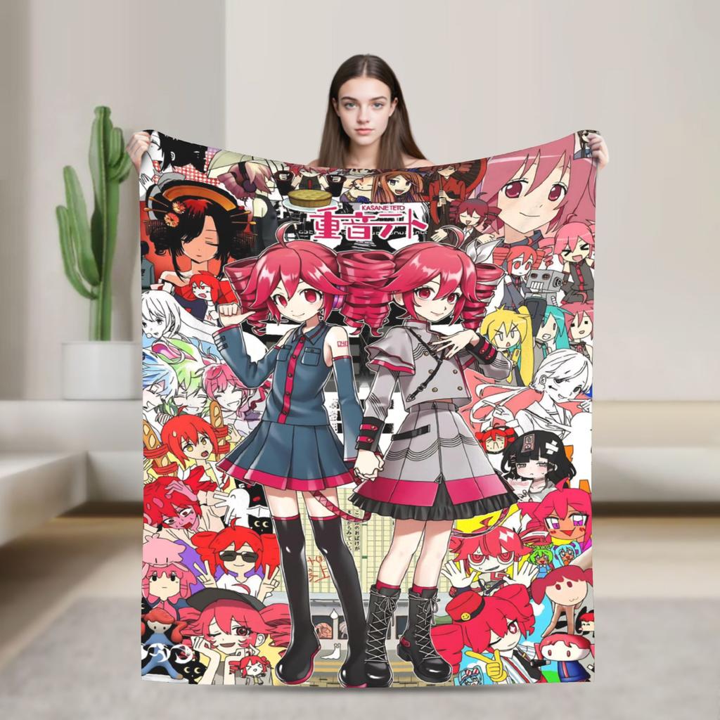 Pearto Poteto Anime Kasane Teto Virtual Singer Blanket Warm Soft Plush Bedding Throws For Home Decor Flannel Bedspread Bed Cover