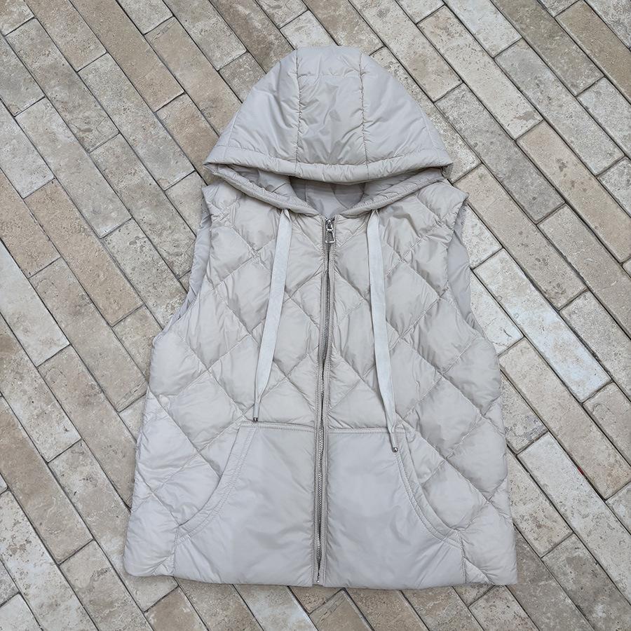 Hooded down vest women's light white duck down inner and outer wear vest rhombus inner winter clothing stacked vest