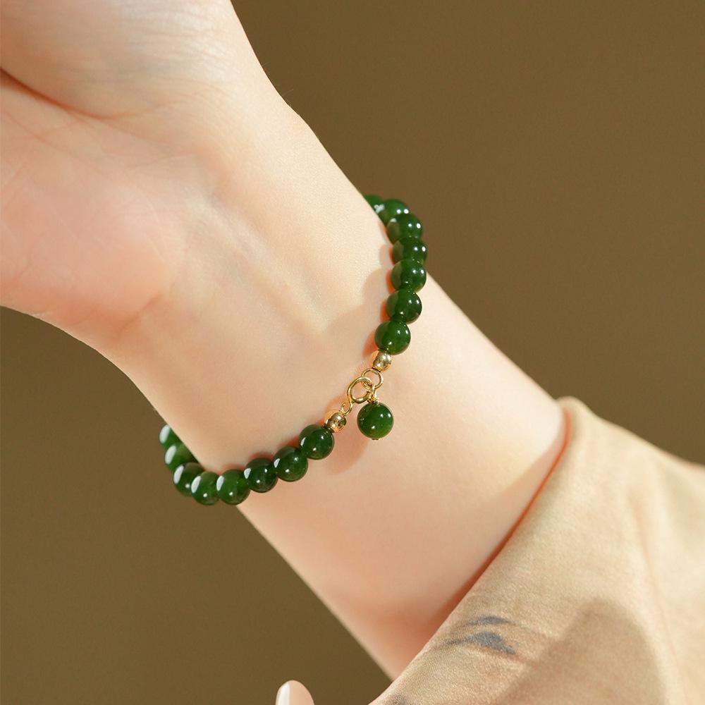 

Элегантный женский браслет в китайском придворном стиле из яшмовых бусин с имитацией камней нефрита Хэтянь 8mm Jade Beaded Bracelet