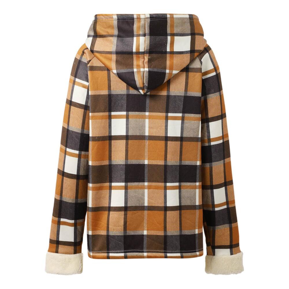 Women's Winter Plaid Hooded Jacket with Warm Plush Lining, Full-Zip Closure and Long Sleeves for Casual Daily Wear