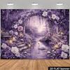Purple Floral Garden with Swan Lake Backdrop Photography Background