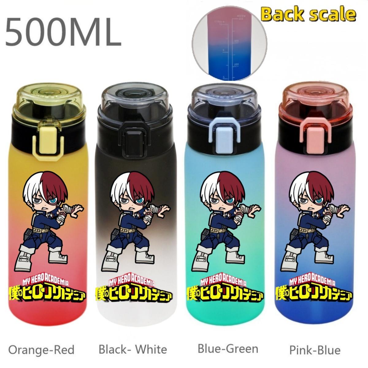 500ML My Hero Academia Sport Waterfles Lekvrij Kleurverloop met Waterniveau Lijn Draagbare Buiten Sport Drinkbeker Blue-Green-1PCS