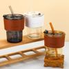 400ml Milk Glass Cup Clear Coffee Mug with Straw Wind Bamboo Cup Coffee Straw Cup  Party