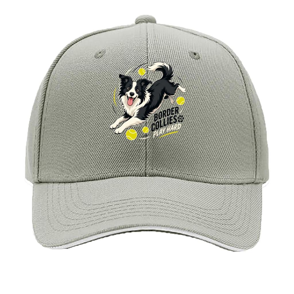 Playful Border Collie Tennis Illustr Sandwich Baseball Cap Sun Cap Outdoor Workouts Hat