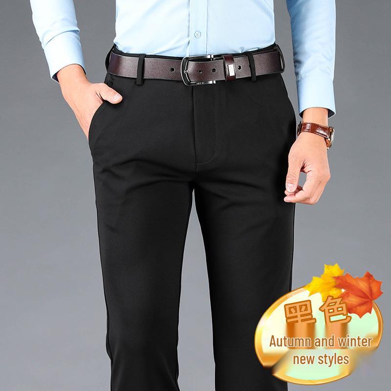 Pánské podzimní/zimní kalhoty s vysokým pasem, elastické, s rovnými nohavicemi, volné, ležérní - nežehlivé, styl středního věku