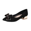 Pointed high heels thick heels women's shoes new high-end bow mid-heel large size 40-43 single shoes