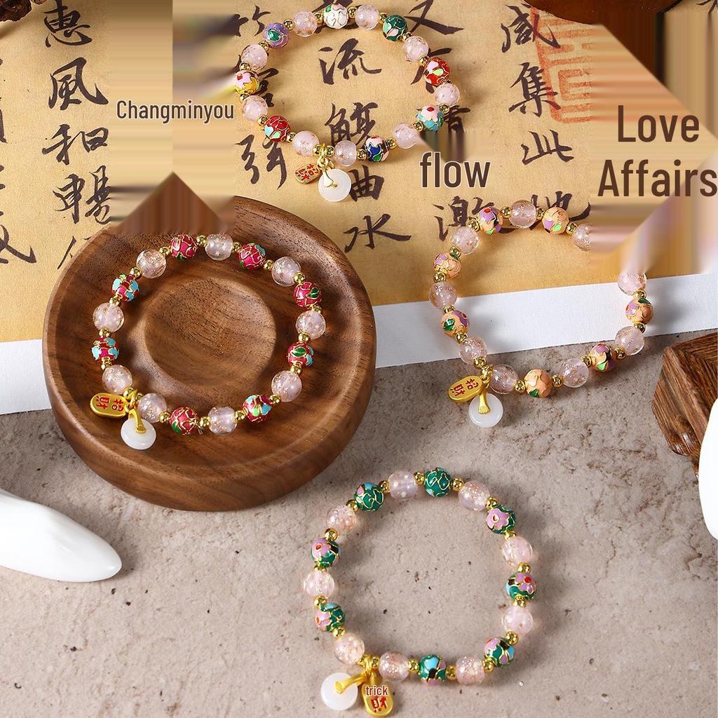 Cloisonné Enamel Floral Peace Buckle Bracelet - Luminous, High-End Jewelry for Women