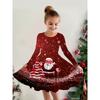 Chic Girls' Long Sleeve Christmas Dress - Elegant A-Line with Cute Santa Print, Comfortable Polyester, Machine Washable - Perfect for Holiday Parties