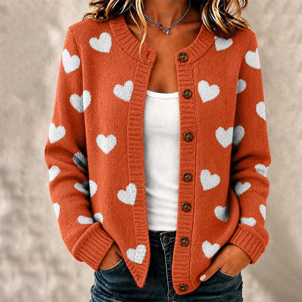 Damenmode Langarm Herzmuster Offen vorne Strickjacke Pullover Oberbekleidung