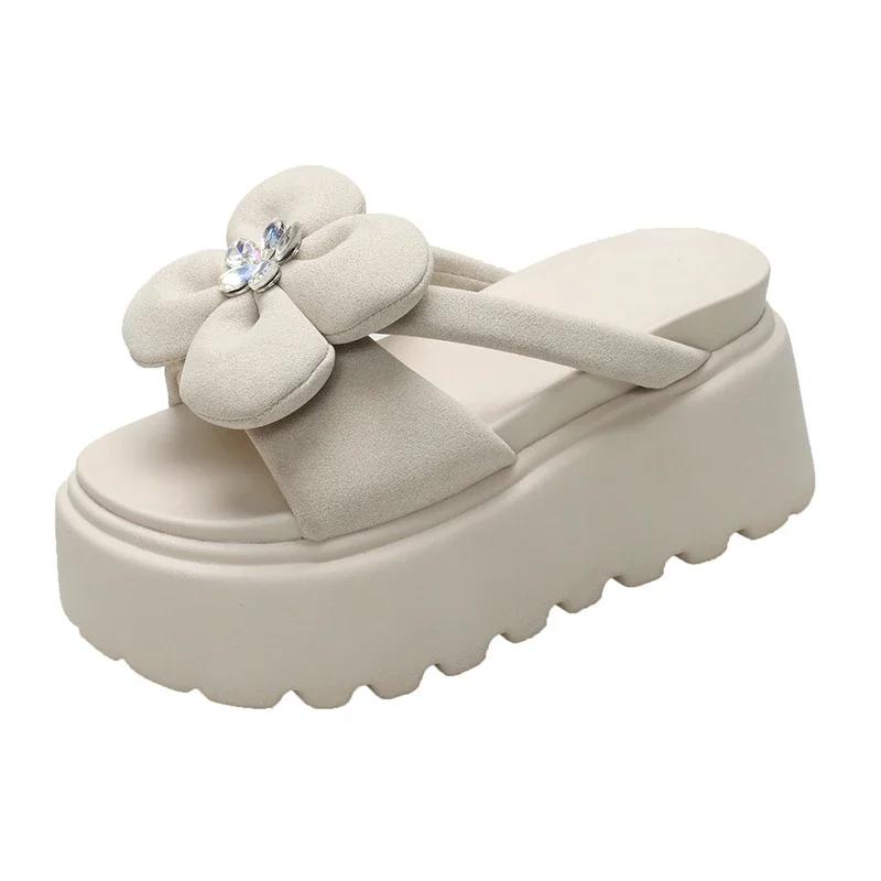 Mode 8CM Plattform Hausschuhe Sandalen Frau Bowknot Dicke Sohle Hausschuhe Frauen Chunky Flip-Flops Sommer Casual Strand Dias Zapatos Mujer