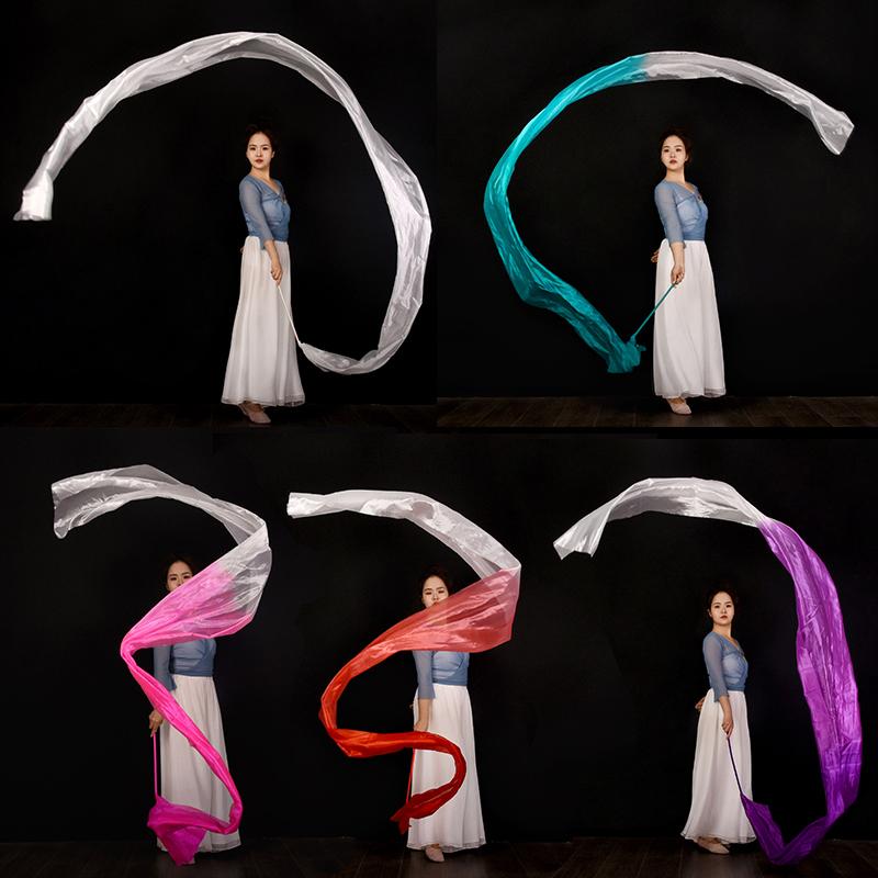 45*400cm Women Gradient Color Square Dance Belly Dance Practice Imitation Silk Streamer With Stick Chinese Style Flowy Ribbon