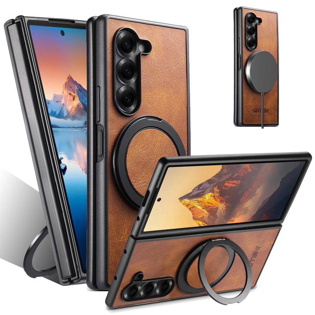 Higth Quality Business Sle Bla 360° Rotating Stand Phone Case for Samsung Galaxy Z Fold 7 6 5 Leather Magnetic Protect Cover