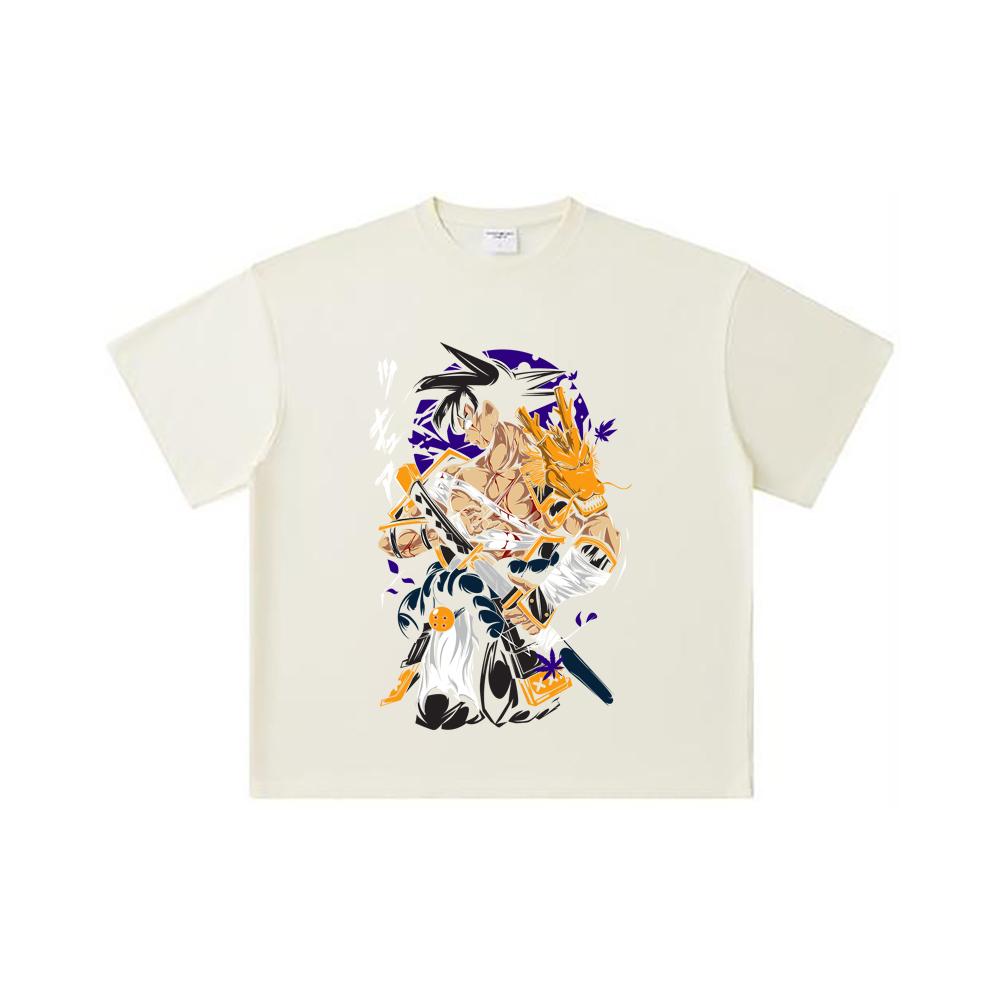 260 GSM Double Yarn 32 Count 100% Cotton Dragon Ball V68 Goku Samurai Print Unisex Heavy Cotton T Shirt