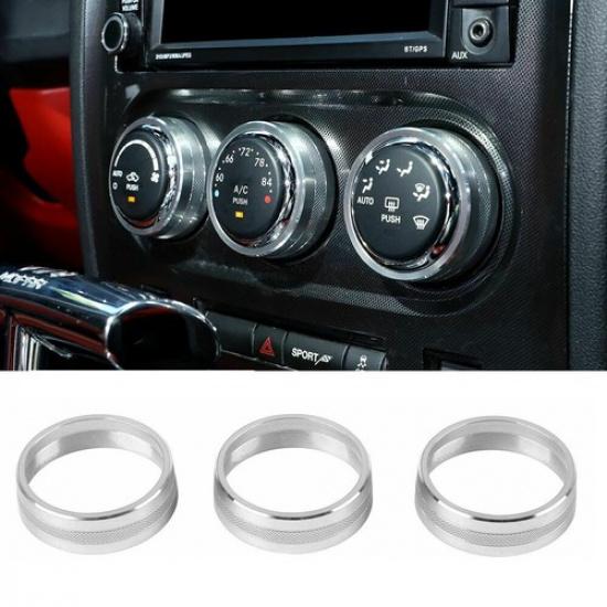 3 Stück Klimaanlagen-Schalterknopf-Zierring Silber für Dodge Challenger 09-14
