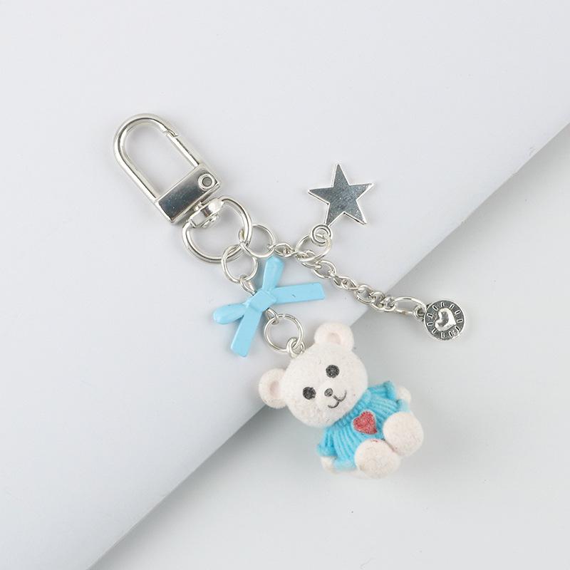

Lovely Flocking Bear Animal Keychain Pendant Mobile Phone Chains Fluffy Cute Bow Star Bag Hanging Ornaments Accessories Gifts