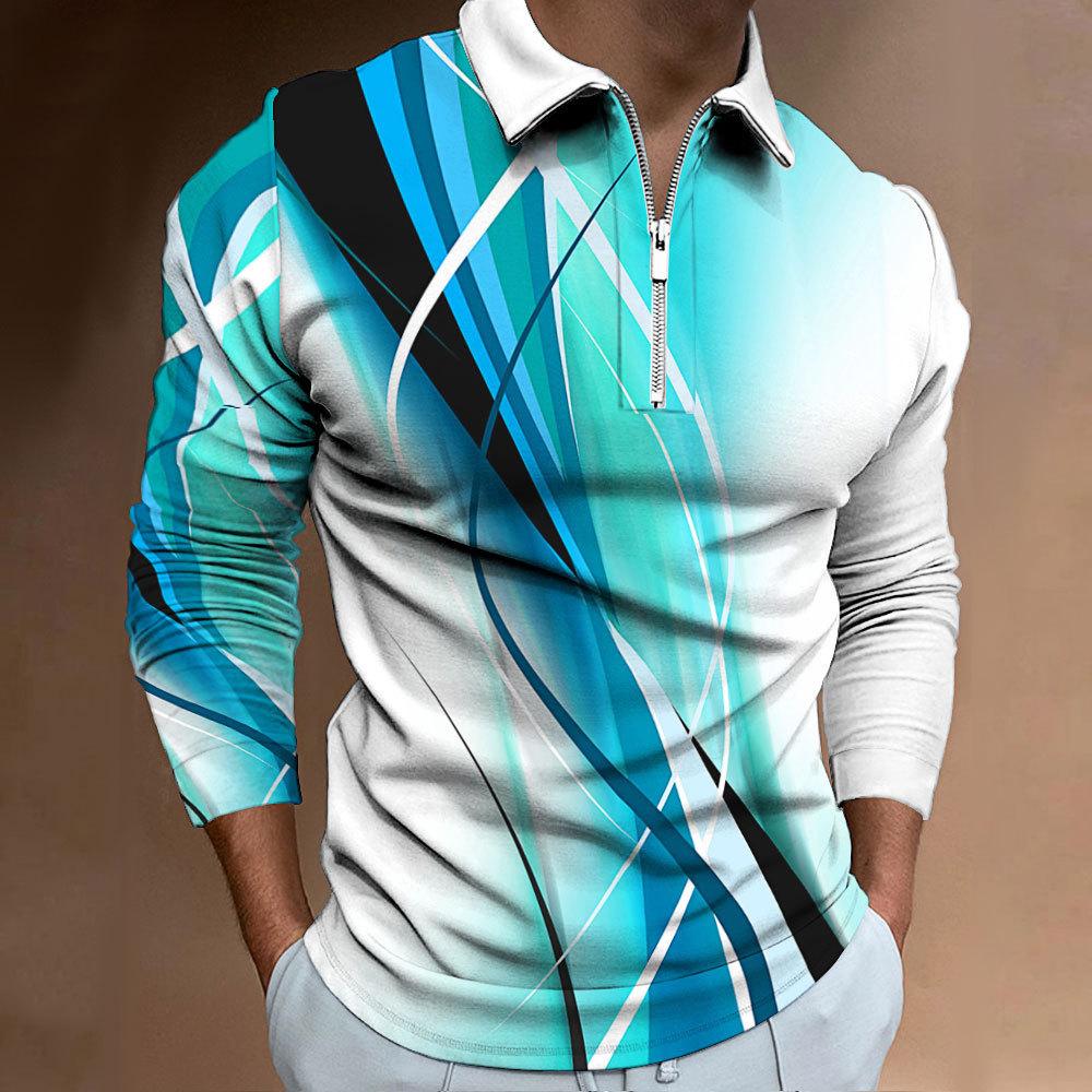 Men's Polo Shirt Printed Casual Zip T-shirt Personalised Digital Printing Tops Men's Autumn