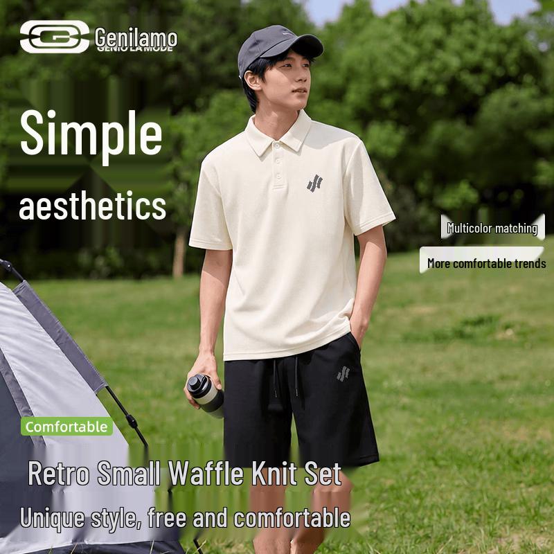 GENIOLAMODE Men s Summer Waffle Knit Sportswear Set XL