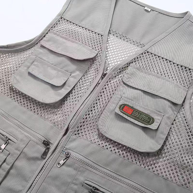 Vestă de vară pentru bărbați, din plasă, cu buzunare multiple, fără mâneci - Jachetă pentru fotografie în aer liber și pescuit, pentru bărbați de vârstă mijlocie și vârstnici