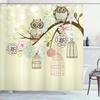 Rideau de douche Hibou Lunaire Forêt Enchantée Oiseau Fleur Papillon Fantaisie Fée Arbre Lanternes Ciel Nocturne Décoration Salle de Bain Ensembles