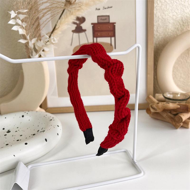Vintage Red Womens Headband Woolen Velvet Hair Band Headwear Girl Wide Side Sponge Hair Hoop Christmas New Year Hair Accessories