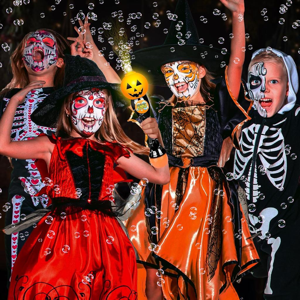 Halloween Bubble Wand, 14" Illuminating Bubble Wand for Kids, Halloween Light Up Pumpkin Bubble Blower Wand