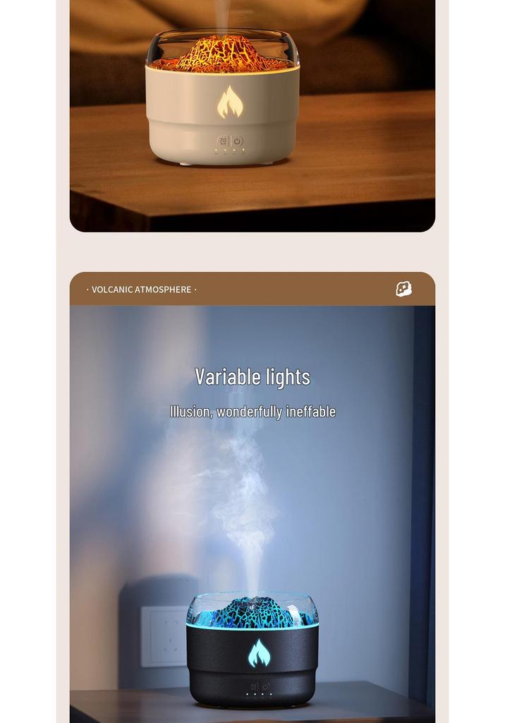 Volcano Aromatherapy Flame Humidifier – 7-Color Night Light with Fine Spray for Home and Bedroom