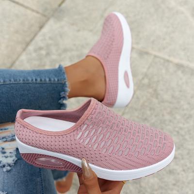 Women's Black Mesh Slip On Sneakers Platform Breathable Casual Shoes Daily Walking Fashionable Loafers Comfortable Slip On Shoes