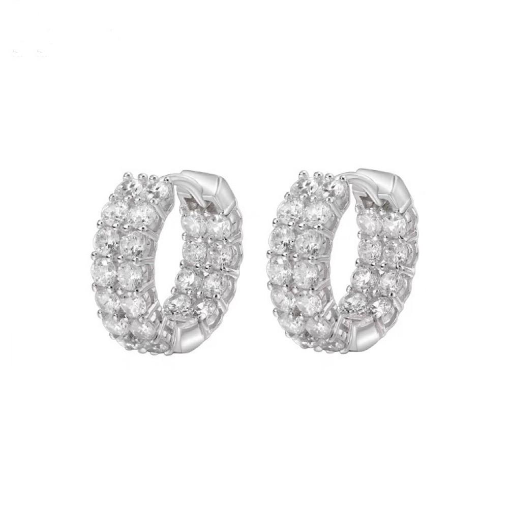 Double-Layer Row Diamond Earrings Men'S Hip-Hop Popular Versatile Zircon Earrings Women'S Unsophisticated Full Diamond Earrings