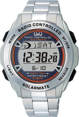 Citizen SOLARMATE Solar Chronograph Water Resistant To 10 ATM Q&Q (Solar Mate) Radio-Controlled Watch, MHS7-200, Men's, Silver,