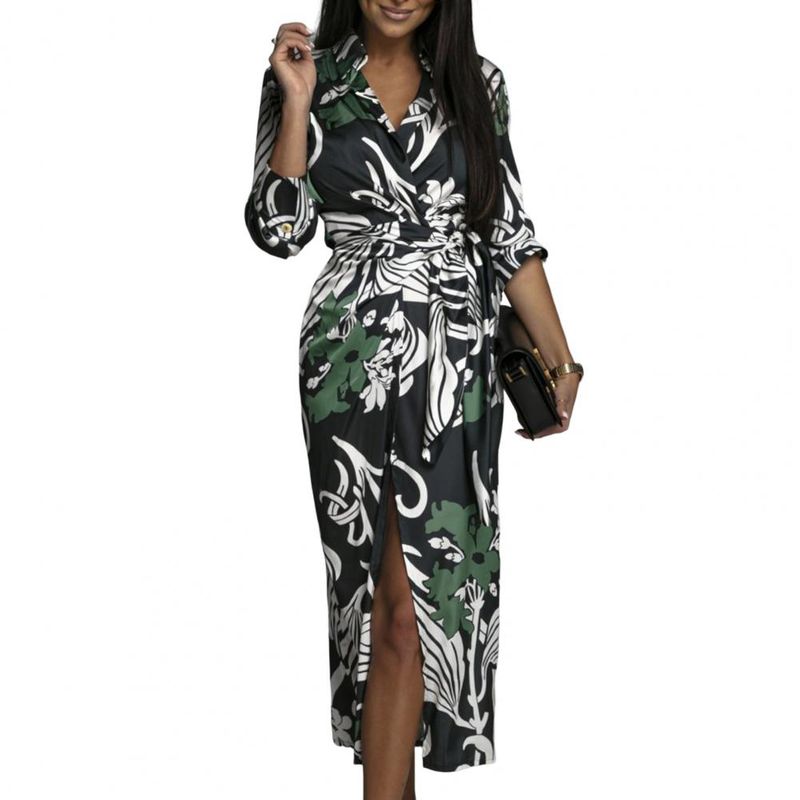 

Printed Cardigan Long Sleeved Dress Women Print Cardigan Long Sleeves Green L
