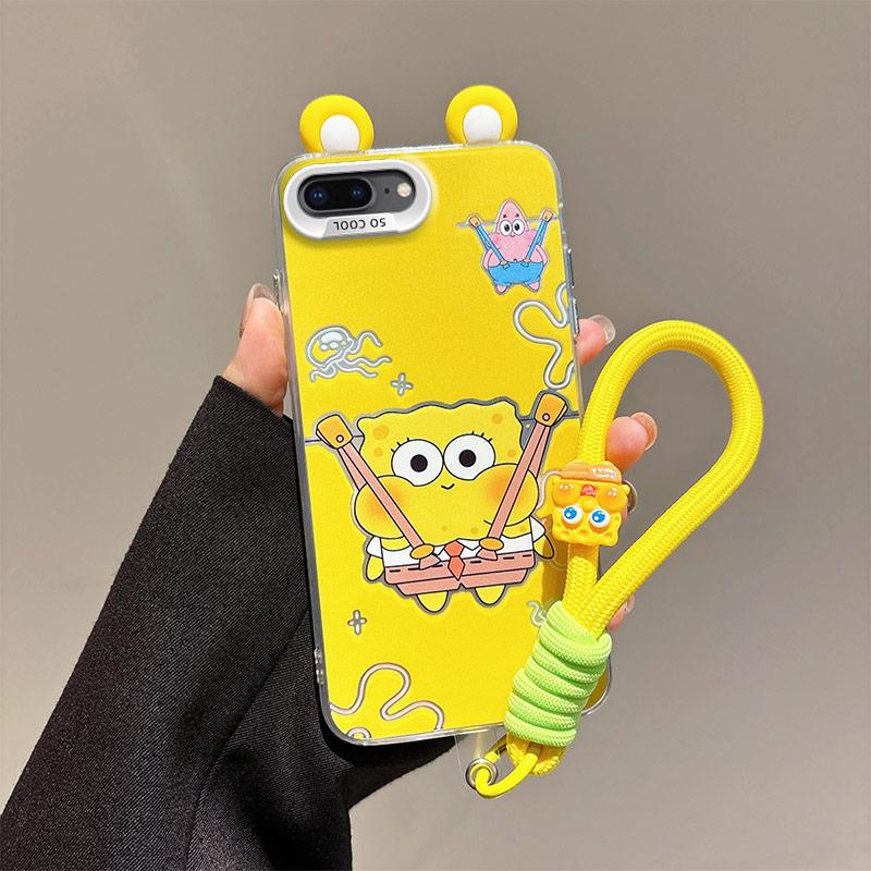 KEYSION Süße Cartoon-Ohren Hülle für iPhone SE 2020 2022 mit Lanyard Silikon+PC Stoßfeste Handy-Rückseite für iPhone 8 7 Plus