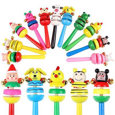 Baby Rattle Colorful Rainbow Hand Held Bell Stick Wooden Percussion Musical Toy