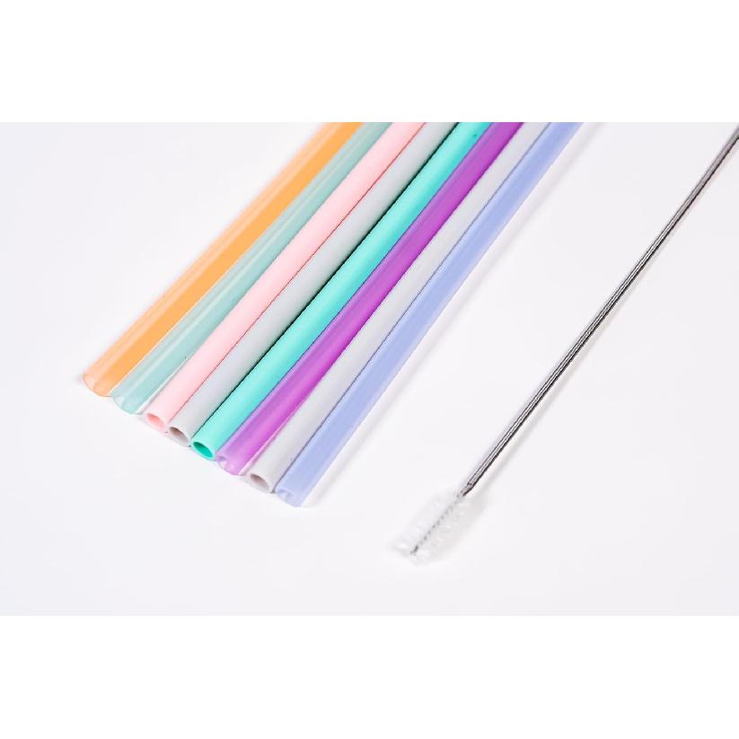 8.6-inch (220mm) Reble Silicone Straws – Set of 8 Soft Pastel Straws + Cleaning Brush + Kraft box – BPA-Free, Dishwasher Safe – Great for